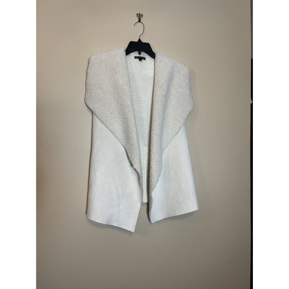 Signature Studio Womens Cream Faux Suede Shearling Knit Back Vest Large